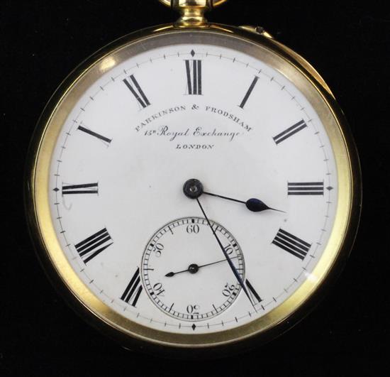 A 19th century 18ct gold keyless lever pocket watch by Parkinson & Frodsham, London, in Parkinson & Frodsham box.